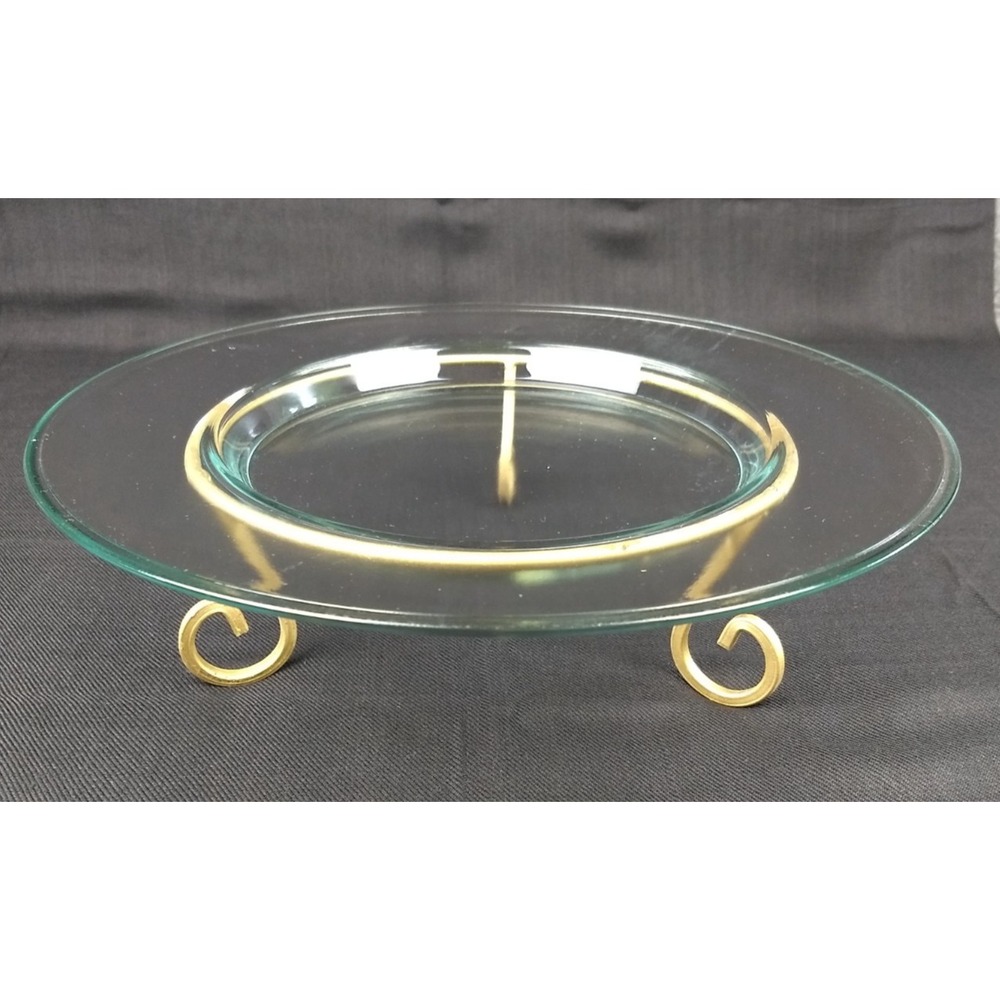 Litetyme 2 Piece Multi-Pillar Candle Clear Glass Tray Holder w/‎ Gold-Tone Stand